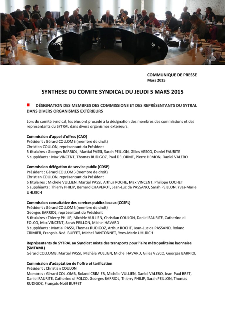 Synthèse comité syndical du 5 mars 2015