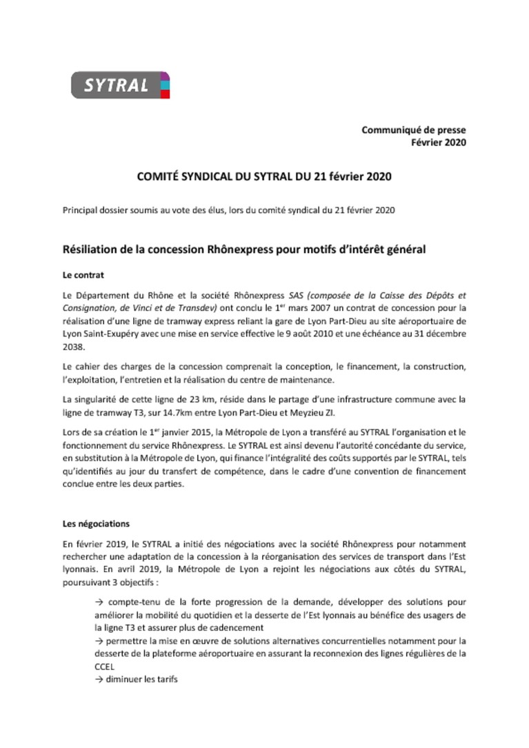Résiliation de la concession Rhônexpress pour motifs d'intérêt général