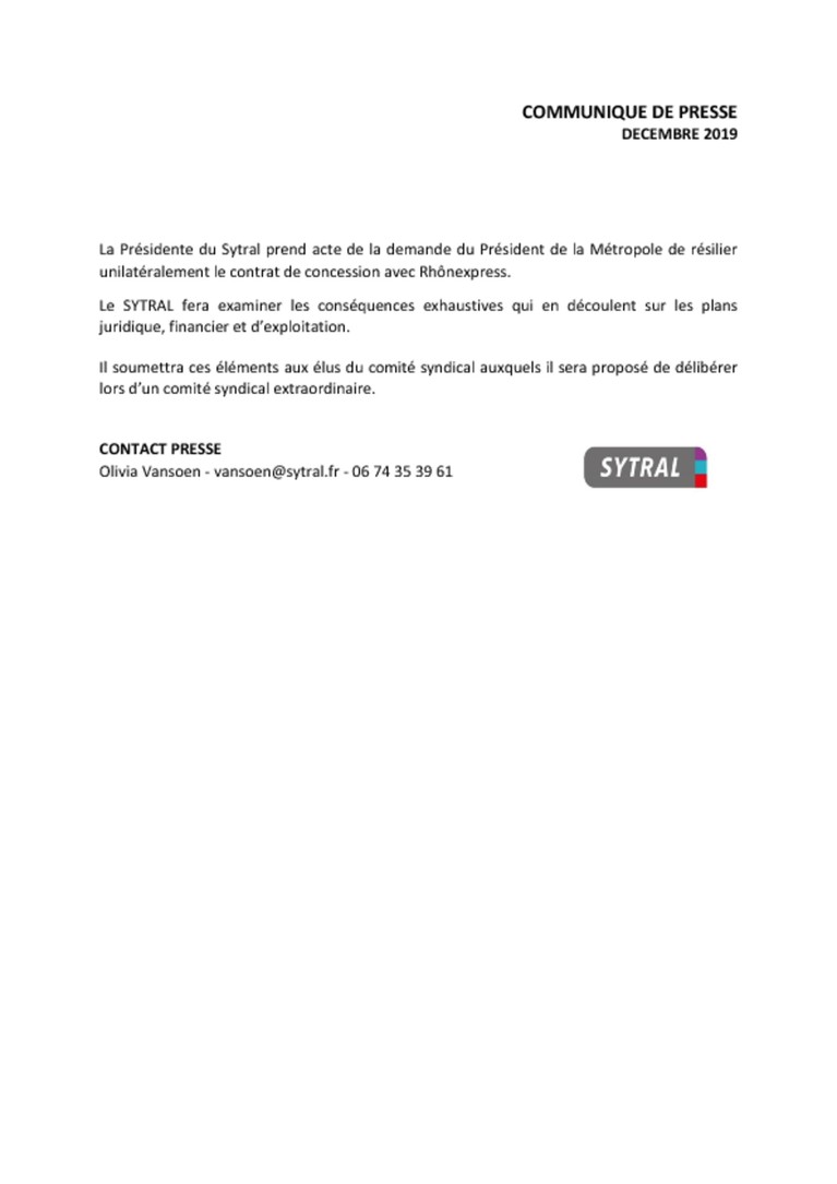 Résiliation du contrat de concession avec Rhônexpress