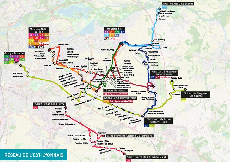 Plan des lignes TCL secteur Est-Lyonnais