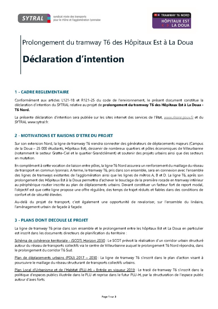 Déclaration d'intention T6 Nord