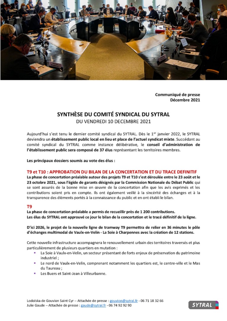 Synthèse du Comité syndical du 10/12/2021