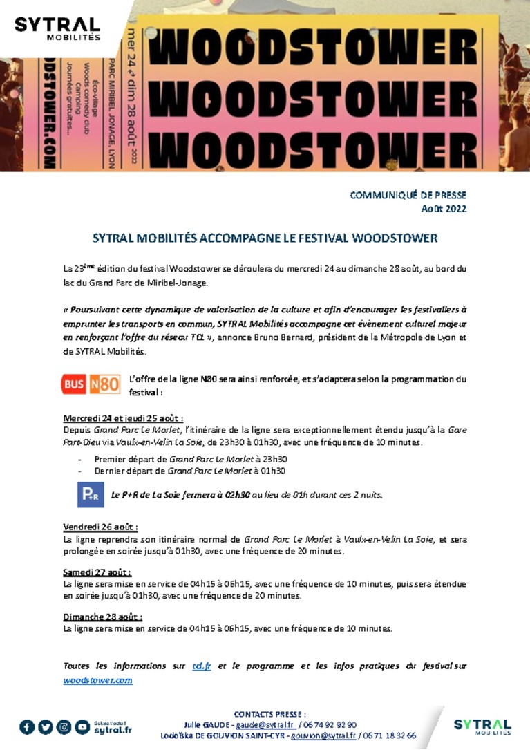SYTRAL Mobilités accompagne le festival Woodstower