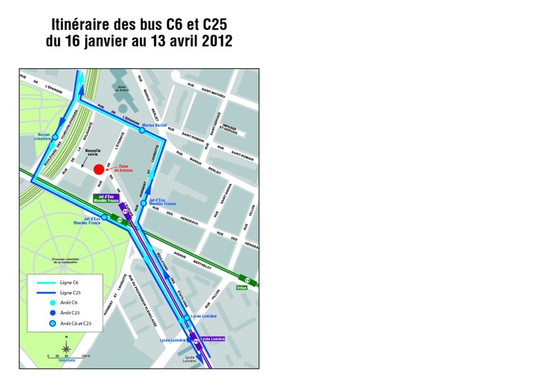 Plan de circulation des bus C6 et C25