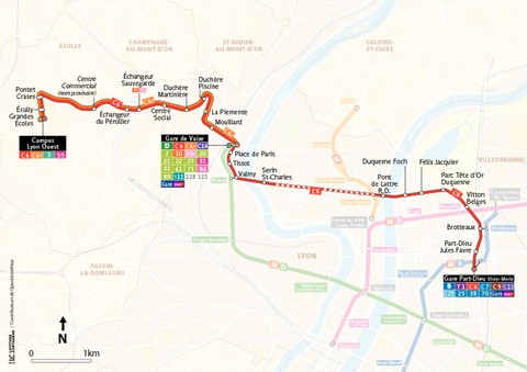 Plan de la ligne C6 jusqu'au Campus d'Ecully
